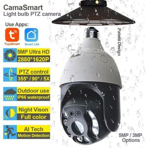 Caméra à ampoule Tuya 4MP/5MP, Wifi IP PTZ, Surveillance vidéo extérieure, détection de mouvement du corps humain, Vision nocturne couleur, sécurité à domicile