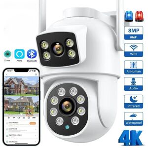 Caméra Wifi 4K 8MP PTZ extérieure double écrans détection humaine double lentilles couleur vision nocturne Protection de sécurité caméra IP Audio iCSee App