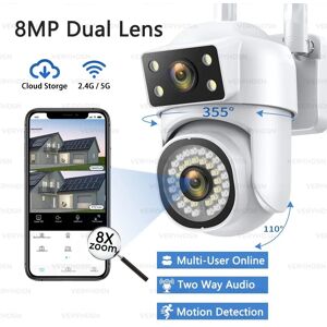 2.4G/5G HD 8MP PTZ Wifi Camera 1/2PCS Four Screens Full Color Night Vision Security Human Detection Audio Tracking Surveillance