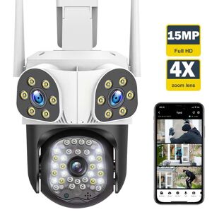 EU 8K 15MP Outdoor WiFi Camera Motion Tracking Three Len Screens 4X Zoom PTZ Video Cam Security Protection CCTV Surveillance Camera