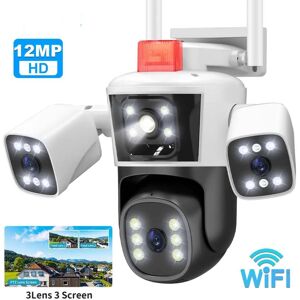 EU 6K 12MP WiFi IP 3 caméra extérieure trois lentilles vue panoramique PTZ caméra IP suivi AI Protection de sécurité CCTV Surveillance vidéo