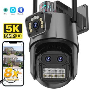 5K HD ue WIFI caméra IP 9MP 8X Zoom hybride suivi automatique caméra PTZ extérieure trois lentilles double écran caméra de sécurité 4K Surveillance