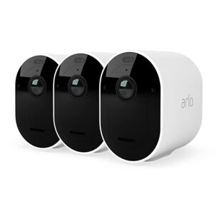 Arlo Pro 4 Camera Surveillance WiFi Exterieure Sans Fil, 2K HDR, 160° Vision Nocturne Couleur, Sirène, Détection De Mouvement, Audio Bidirectionnel, Essai  Secure inclus, Kit 3 Caméras, Blanc - Publicité