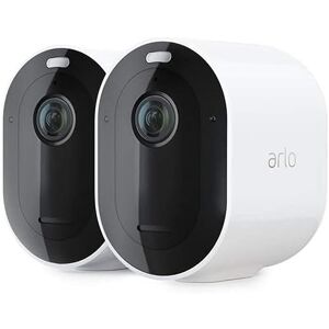 Arlo Pro 4 Camera Surveillance WiFi Exterieure Sans Fil, 2K HDR, 160° Vision Nocturne Couleur, Sirène, Détection De Mouvement, Audio Bidirectionnel, Essai  Secure inclus, Kit 2 Caméras, Blanc - Publicité