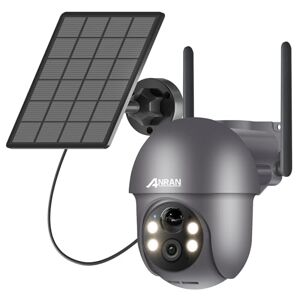 ANRAN 2K Caméra Surveillance WiFi sans Fil, Panneau Solaire+Batteries, 360° Pan/Tilt, Détection Mouvement PIR, Couleur Vision Nocturne Alarme Audio, SD/Cloud, Compatible Alexa, Q01 Gris - Publicité