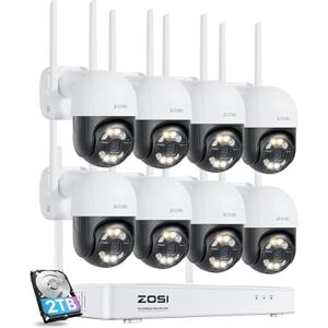 ZOSI C289 2.5K Kit Caméra Surveillance Extérieure sans Fil, NVR 8CH 5MP avec 2 to HDD, Caméra IP PT 355°/140°, Alarme Sonore et Lumineuse, Communication Audio Bidirectionnelle et Sirène Alarme - Publicité