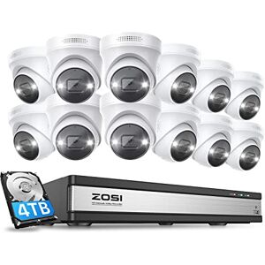 ZOSI 4K PoE Kit Caméra de Surveillance, 12pcs 8MP Caméra + 16CH NVR avec HDD de 4 to, Détection Humaine, Vision Nocturne Couleur, Alarme Sonore et Lumineuse Protection, Enregistrement 24/7 - Publicité