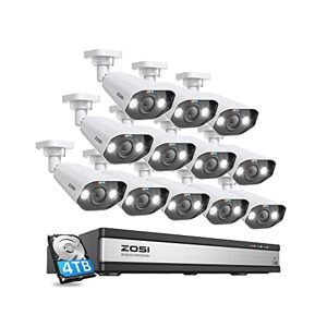 ZOSI 4K PoE Kit Caméra de Surveillance, 12pcs 8MP Caméra + 16CH 4K NVR avec HDD de 4 to, Audio Bidirectionnel, Vision Nocturne Couleur, Détection Humaine AI, Accès à Distance, Enregistrement 24/7 - Publicité