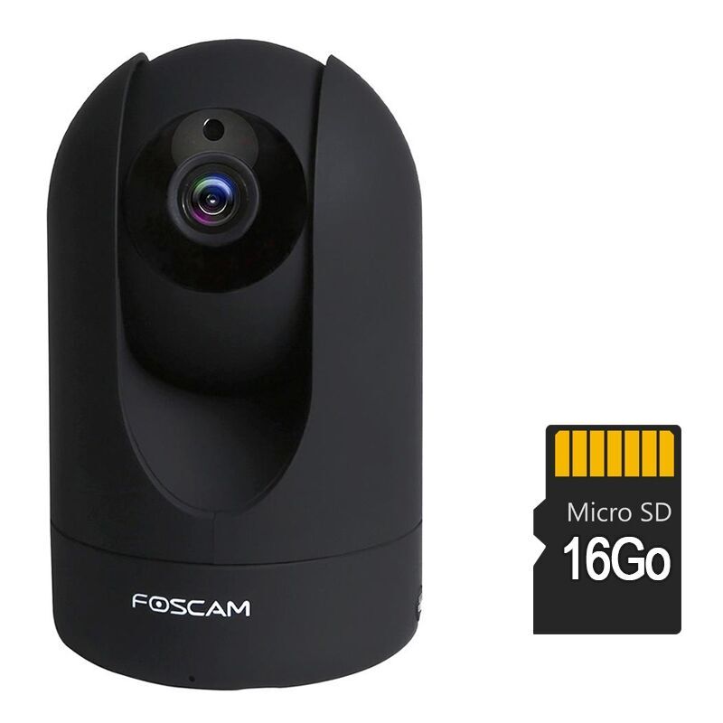 FOSCAM Caméra motorisée HD 1080p infrarouge 8m R2 avec carte SD 16 Go - Noire - Blanc