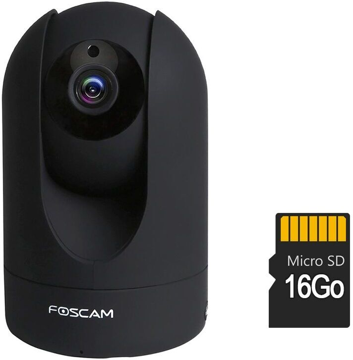 FOSCAM Caméra motorisée HD 1080p infrarouge 8m R2 avec carte SD 16 Go - Noire - Blanc