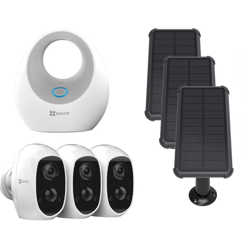 EZVIZ Pack 3 caméras C3A + Base + panneaux solaires - Blanc - Ezviz