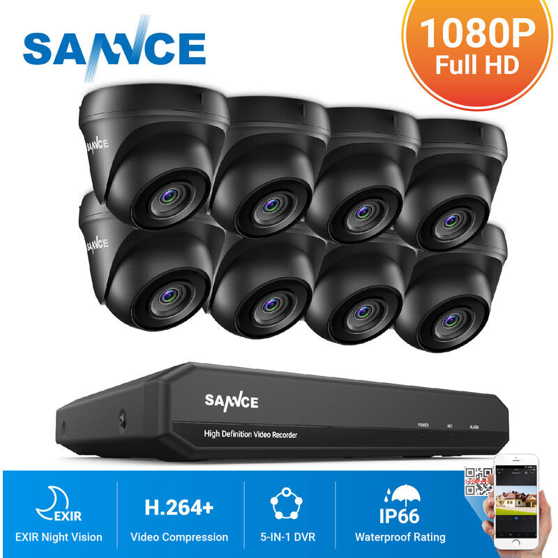 SANNCE Kit Vidéosurveillance cctv système 8CH TVI enregistreur + caméra dome de