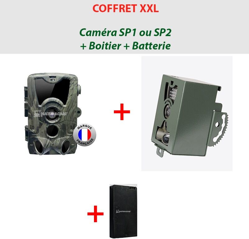 NATURACAM® COFFRET XXL Caméra SP1 ou 2 + boîtier de sécurité + batterie suppl.