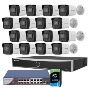KIT-HIKVISION Hikvision HIK164-2TB.Value Series Kit con Nvr 16 canali 16 bullet 4mpx switch poe HDD 2TB