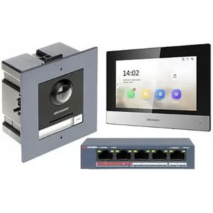 HIKVISION KIT-KD8003T Kit Videocitofono IP 2 Megapixel 180°+ cornice da incasso con monitor nero Touch Wifi e Switch PoE