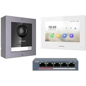 HIKVISION KIT-KD8003W-P Kit Videocitofono IP 2 Megapixel 180°+ cornice a parete con monitor bianco Touch Wifi e Switch PoE