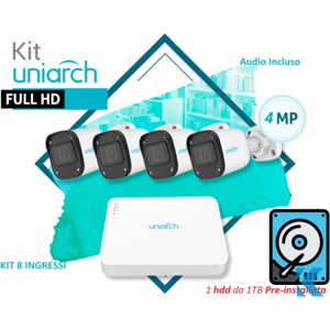 Kit videosorveglianza kit-108ls-b124 kit uniarch 8 canali poe con 1...