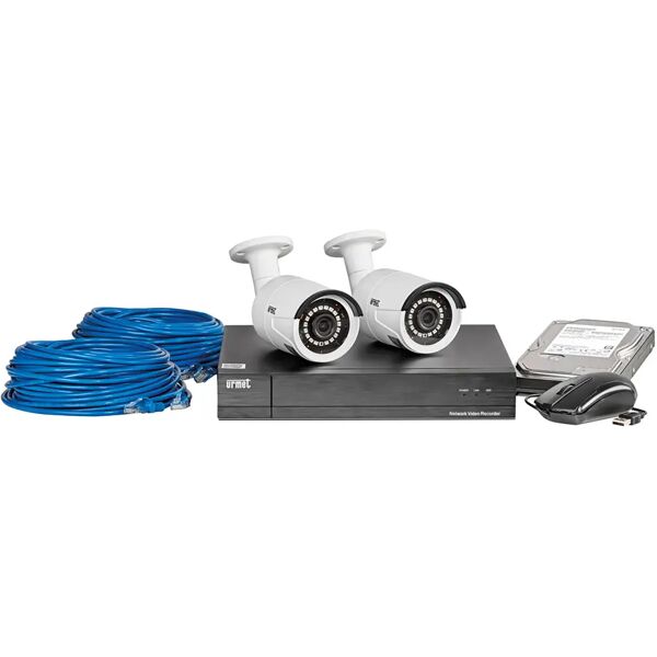 tecnomat kit tvcc urmet 4k ip a 9 canali con  2 telecamere poe 5mpx 3,6mm e 2 matasse cavo cat5e 20 m