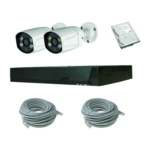 proxe kit tvcc nvr ip poe 4 canali 5 mpx con 2 telecamere bullet hd 1 tb e 2 cavi rete cat5 da 20 m