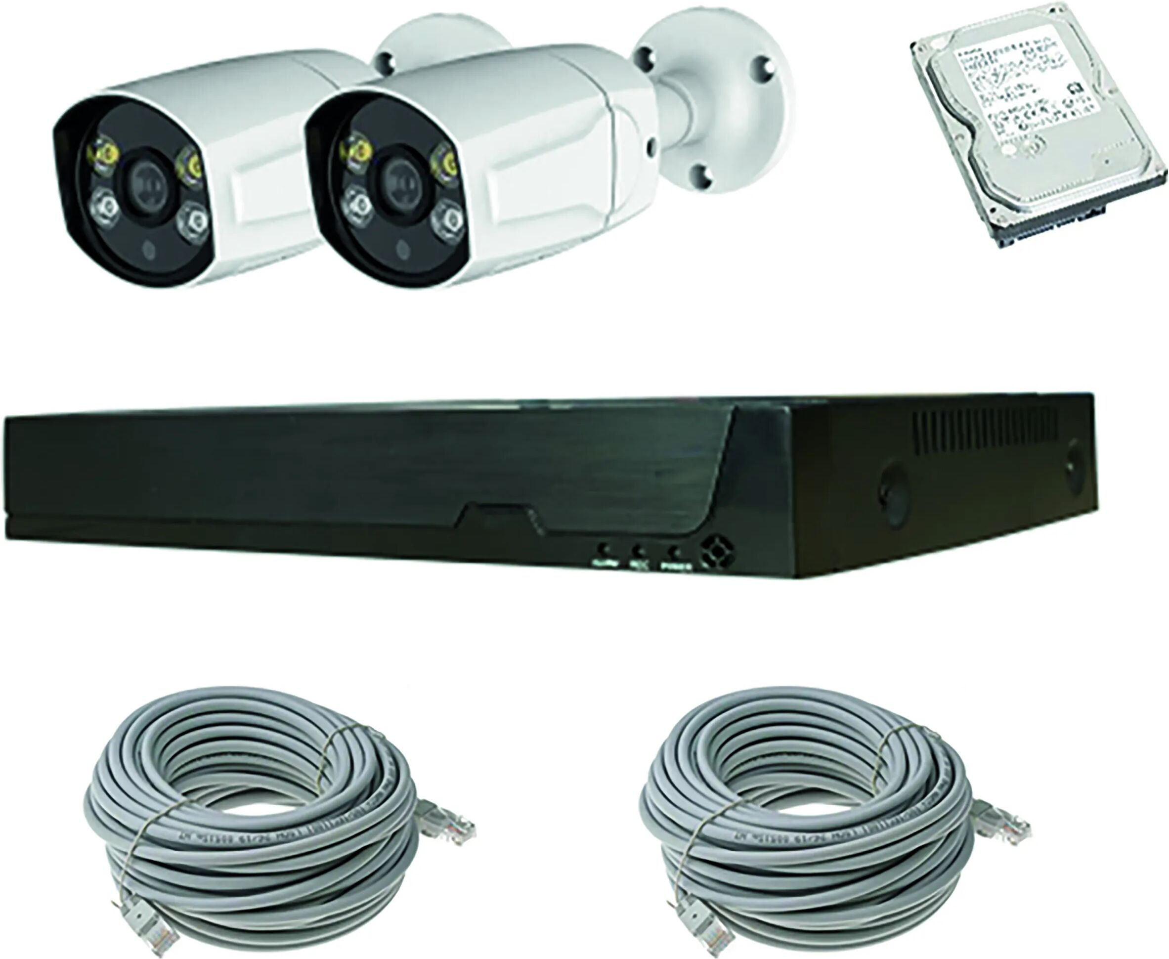 Proxe KIT TVCC NVR IP POE 4 CANALI 5 Mpx CON 2 TELECAMERE BULLET HD 1 TB E 2 CAVI RETE CAT5 DA 20 m