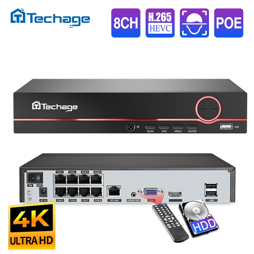 Techage H.265 8CH 4K 5MP 4MP 1080P POE NVR Audio Out Security Surveillance Network Video Recorder Up to 16CH For POE Camera CCTV System