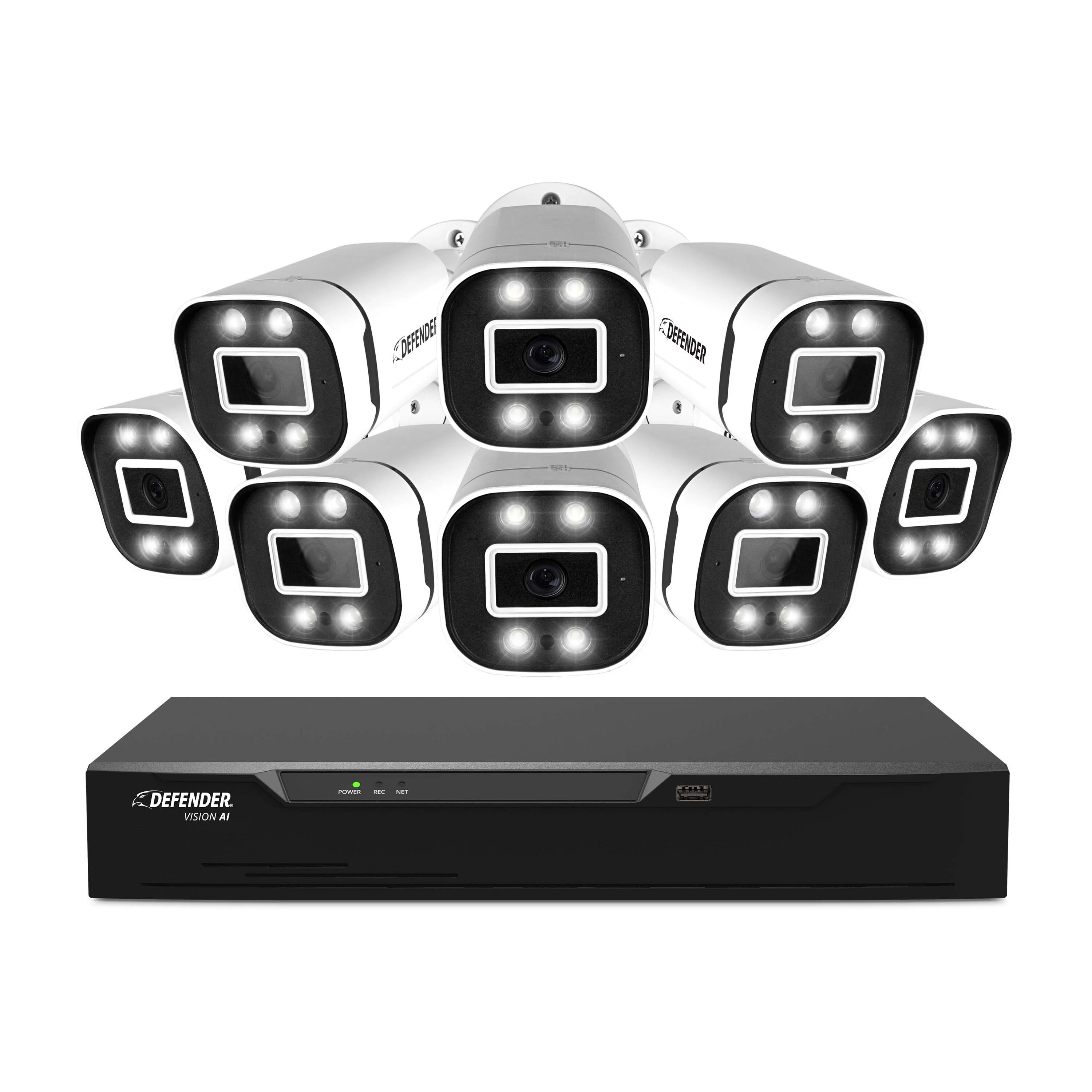 Defender Cameras 4K Vision AI Smart Artificial Intelligence DVR Security System With 8 Wired Deterrence Cameras