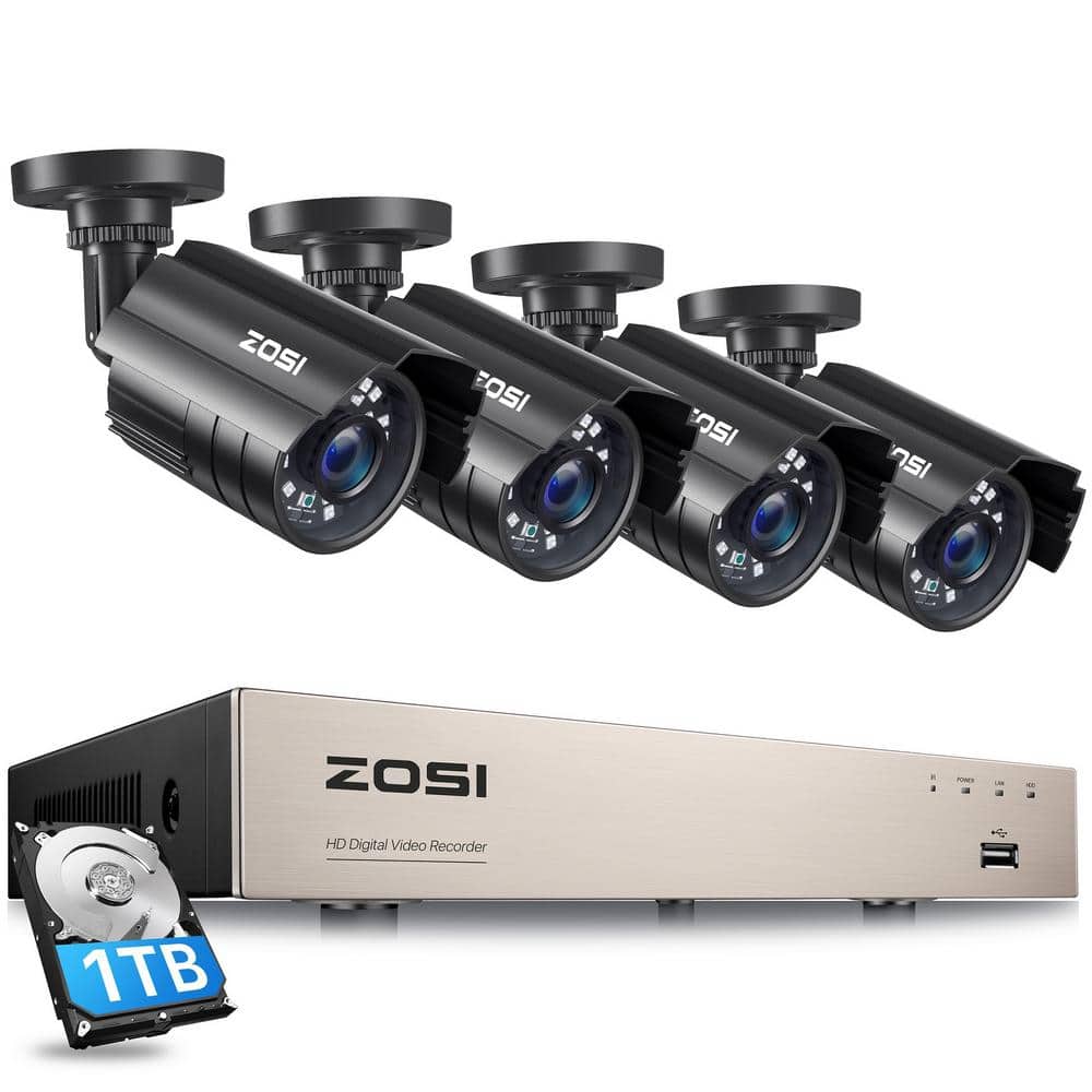 ZOSI 8-Channel 5MP-Lite 1TB DVR Security Camera System with 4 1080p Wired Bullet Cameras