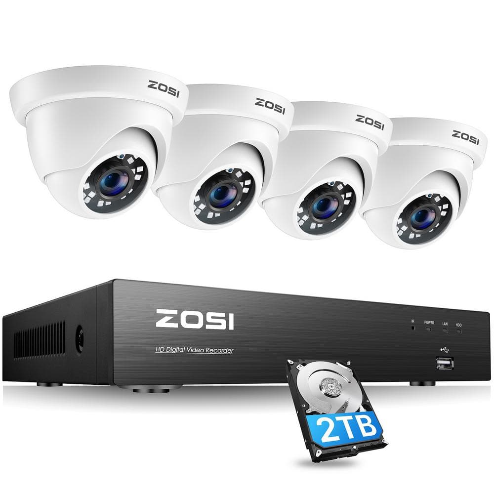 ZOSI 4K Ultra HD 4-Channel 8MP 2TB Hard Drive DVR Security Camera Systems with 4 Wired Dome Cameras