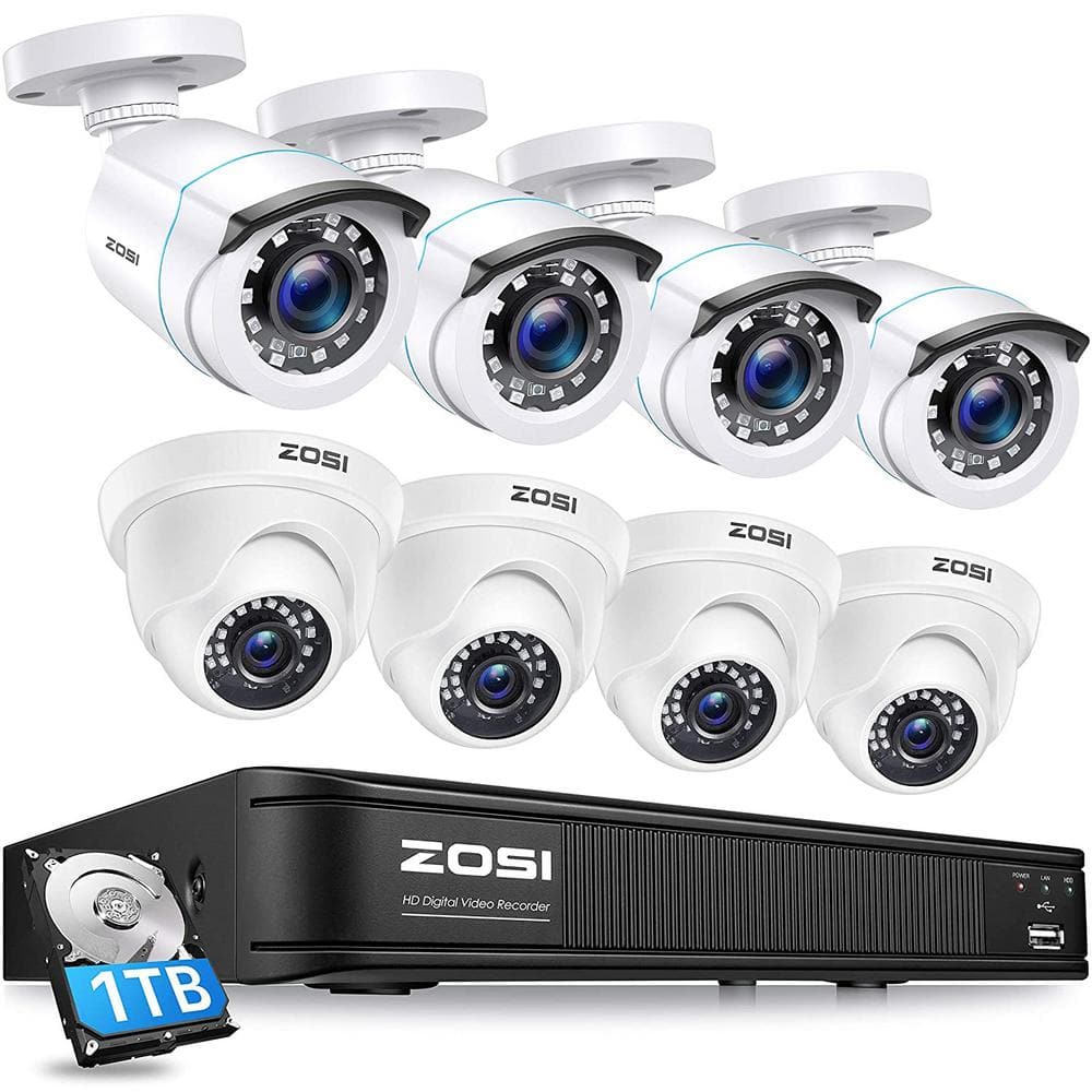 ZOSI 8 Channel 1080p 1TB Hard Drive DVR Security Camera System with 4 Wired Dome Cameras + 4 Wired Bullet Cameras