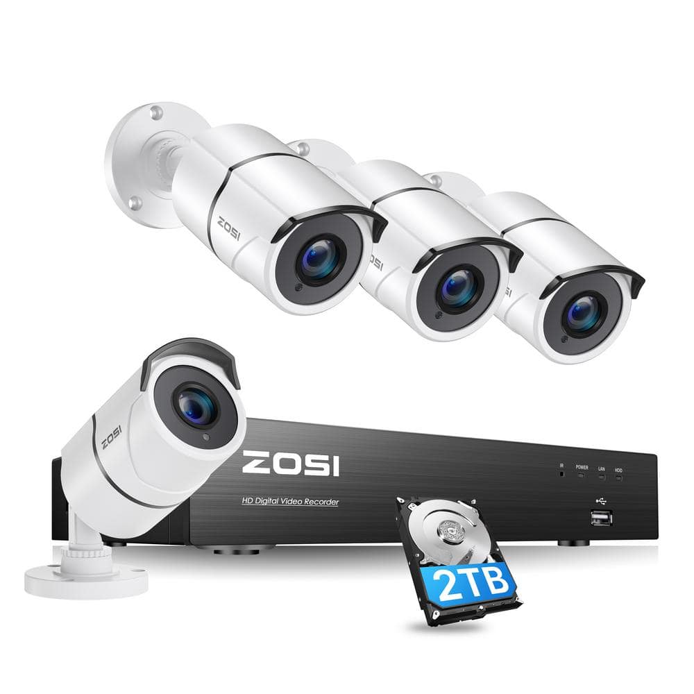 ZOSI 4K Ultra HD 4-Channel 8MP 2TB Hard Drive DVR Security Camera System with 4 Wired Bullet Cameras