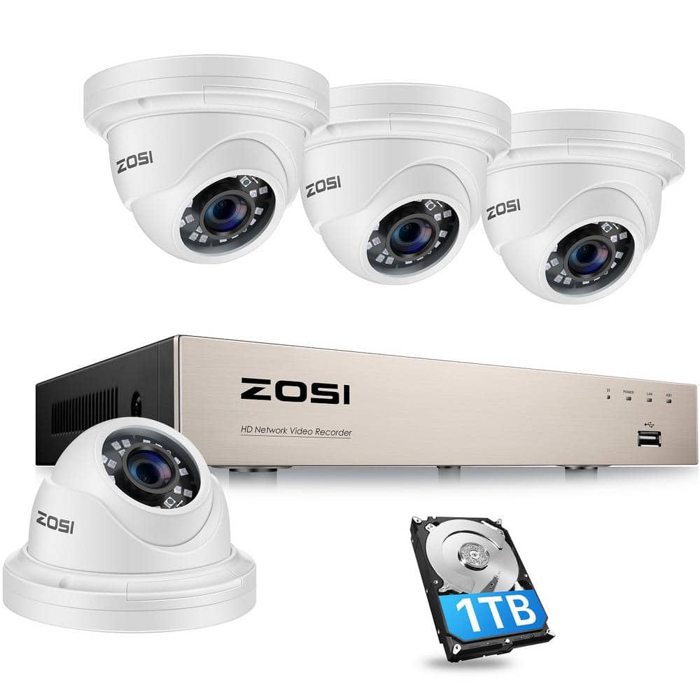 ZOSI 8-Channel 5Mp PoE 1TB Hard Drive NVR Security Camera System with 5Mp 4-Wired Dome Cameras