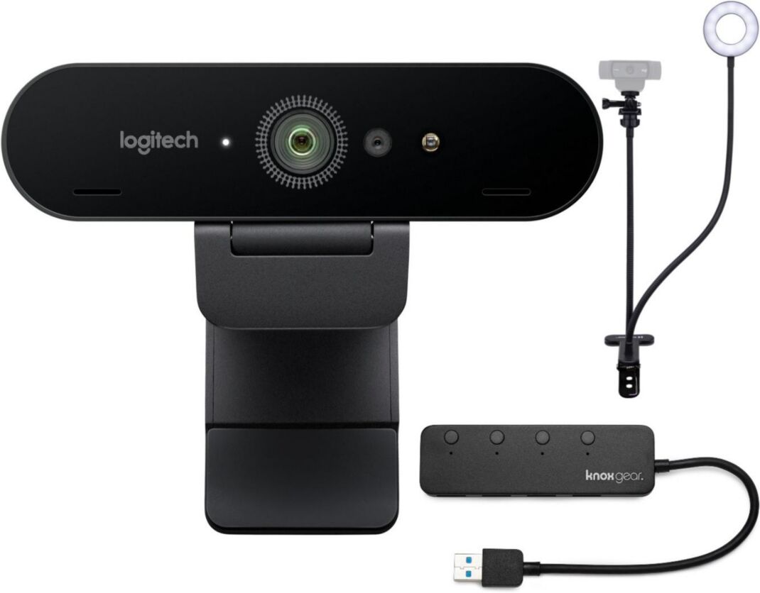 Logitech Miro 4K Pro Webcam With Webcam Stand And 4-Port 3.0 Usb Hub - Black