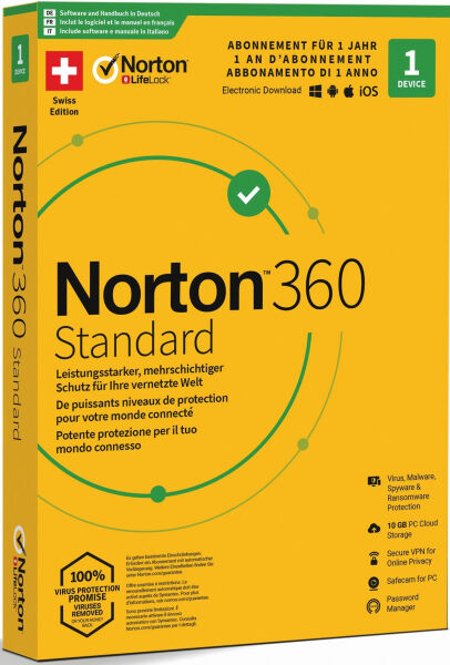 Symantec Norton - Security 360 Standard 10GB 1 User 1 PC [PC/Mac/Android/iOS] (D/F/I)