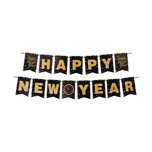 4x Girlande HAPPY YEAR schwarz 16 x 20 cm Buchstaben + 5m Band