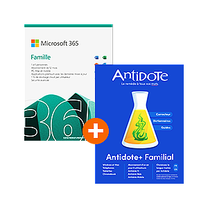 Pack Microsoft 365 Famille + Antidote+ Familial (français ou anglais) - 5 utilisateurs - Abonnement 1 an - Publicité