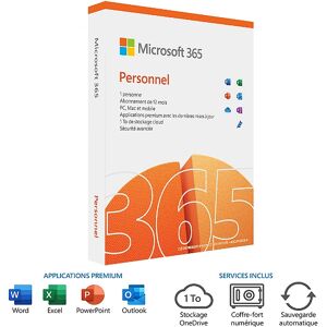 Microsoft 365 Personnel   Suite Office   1 personne   1 an ?  PC Portable / Mac, tablette et smartphone - Publicité