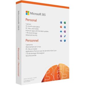 Microsoft 365 Personnel   Office 365 apps   1 personne   1 an ​  PC/MAC, tablette et smartphone   Box - Publicité