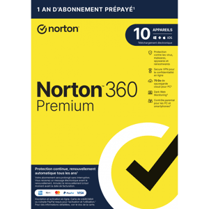 Symantec Norton 360 Premium 2024 - 10 Appareils 1 An - Abonnement Automatique