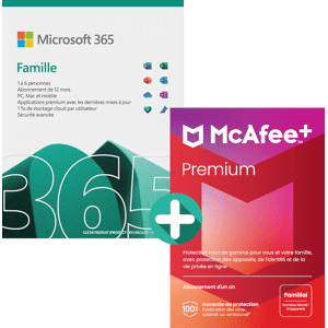 MCAFEE Microsoft 365 Famille 2024 + Mcafee+ Premium Familial 2024