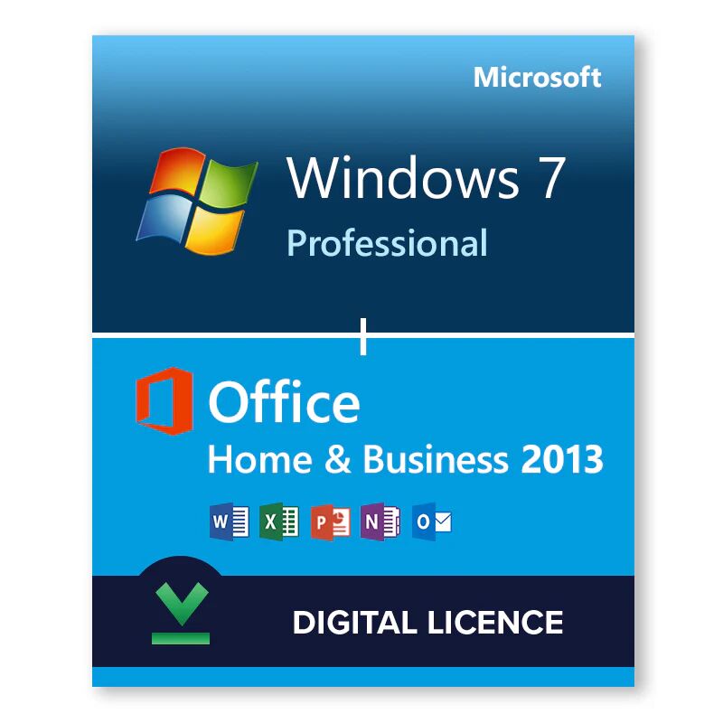 Microsoft Windows 7 Pro + Microsoft Office 2013 Famille et Petite Entreprise - Licence numérique - Logiciel en téléchargement