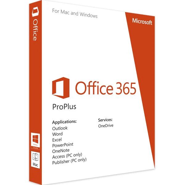 microsoft office 365 pro plus (windows & mac) 5 dispositivi 1 anno