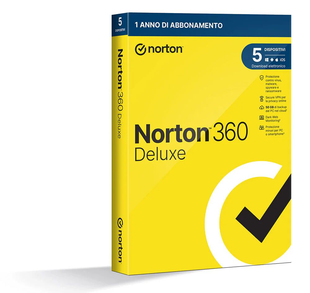 NortonLifeLock Norton 360 Deluxe 2024   Antivirus per 5 dispositivi   Licenza di 1 anno   Secure VPN e Password Manager   PC, Mac, tablet e smartphone