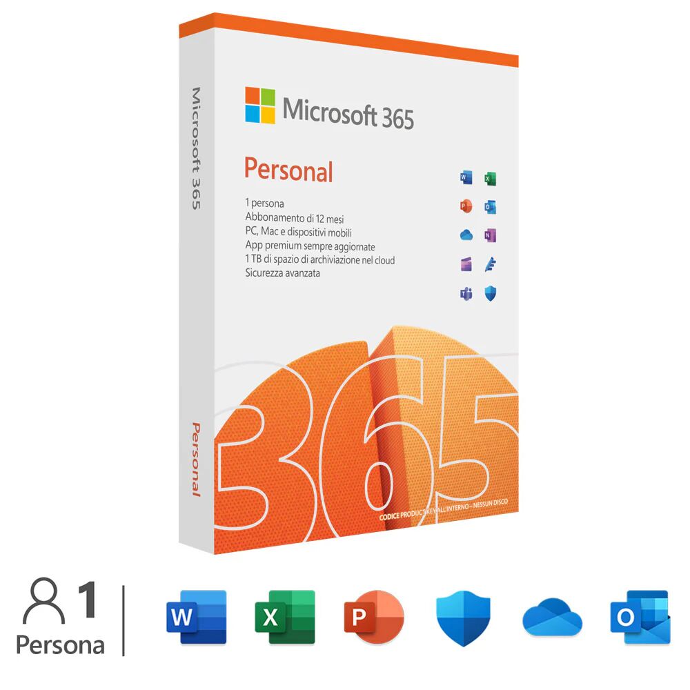 Microsoft 365 Personal - 1 persona- Per PC/Mac/tablet/cellulari - Abbonamento di 12 mesi