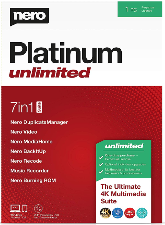 Nero Platinum Unlimited 2024 1 Dispositivo Perpetua Solo Windows