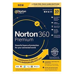 Symantec Norton 360 Premium   10Devices - 1Year   Windows - Mac - Android - iOS  75GB Cloud Storage