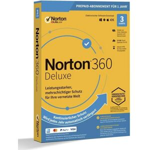 Symantec Norton 360 Deluxe, 25 GB cloud backup, 1 user 3 devices, 12 MO annual license, download Download