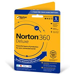 Symantec Norton 360 Deluxe 2023, Antivirus software for 5 Devices and 1-year subscription with automatic renewal, Includes Secure VPN and Password Manager, PC/Mac/iOS/Android, Activation Code by Post