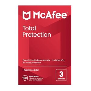 McAfee Total Protection 2024, 3 Devices Antivirus, VPN, Password Manager, Mobile and Internet Security PC/Mac/iOS/Android 1 Year Subscription Activation Code by Post