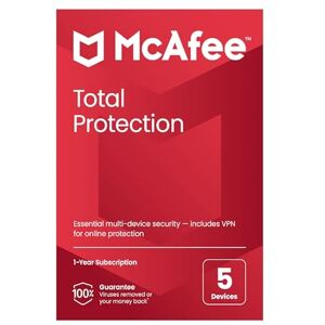 McAfee Total Protection 2024, 5 Devices Antivirus, VPN, Password Manager, Mobile and Internet Security PC/Mac/iOS/Android 1 Year Subscription Activation Code by Post