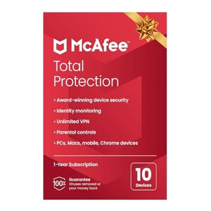 McAfee Total Protection 2024, 10 Devices Antivirus, VPN, Parental Controls, Password Manager, Mobile and Internet Security PC/Mac/iOS/Android 1 Year Subscription Activation Code by Post